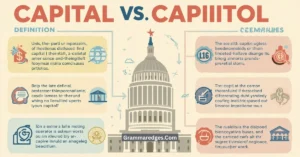 Read more about the article Capital vs Capitol: Meaning, Examples, and Common Mistakes<p class="post-updated-date">🕓 <span class="updated-label">Last updated on</span> <time datetime="2026-07-18T18:11:37+00:00">July 18, 2026</time></p><script type="application/ld+json">
        {
          "@context": "https://schema.org",
          "@type": "BlogPosting",
          "mainEntityOfPage": {
            "@type": "WebPage",
            "@id": "https://grammaredges.com/capital-vs-capitol/"
          },
          "datePublished": "2026-07-18T18:11:36+00:00",
          "dateModified": "2026-07-18T18:11:37+00:00"
        }
        </script>