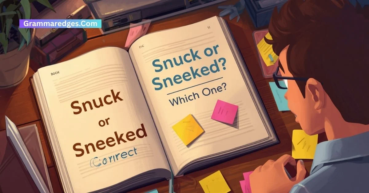You are currently viewing Snuck or Sneaked: Which One Is Correct?<p class="post-updated-date">🕓 <span class="updated-label">Last updated on</span> <time datetime="2026-08-23T18:20:26+00:00">August 23, 2026</time></p><script type="application/ld+json">
        {
          "@context": "https://schema.org",
          "@type": "BlogPosting",
          "mainEntityOfPage": {
            "@type": "WebPage",
            "@id": "https://grammaredges.com/snuck-or-sneaked/"
          },
          "datePublished": "2026-08-23T18:20:16+00:00",
          "dateModified": "2026-08-23T18:20:26+00:00"
        }
        </script>