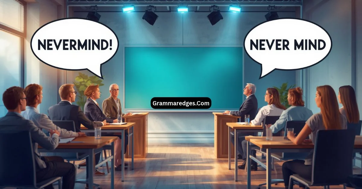 You are currently viewing Nevermind or Never Mind: Which Spelling Is Correct?<p class="post-updated-date">🕓 <span class="updated-label">Last updated on</span> <time datetime="2026-09-09T04:26:28+00:00">September 9, 2026</time></p><script type="application/ld+json">
        {
          "@context": "https://schema.org",
          "@type": "BlogPosting",
          "mainEntityOfPage": {
            "@type": "WebPage",
            "@id": "https://grammaredges.com/nevermind-or-never-mind/"
          },
          "datePublished": "2026-09-09T04:26:27+00:00",
          "dateModified": "2026-09-09T04:26:28+00:00"
        }
        </script>