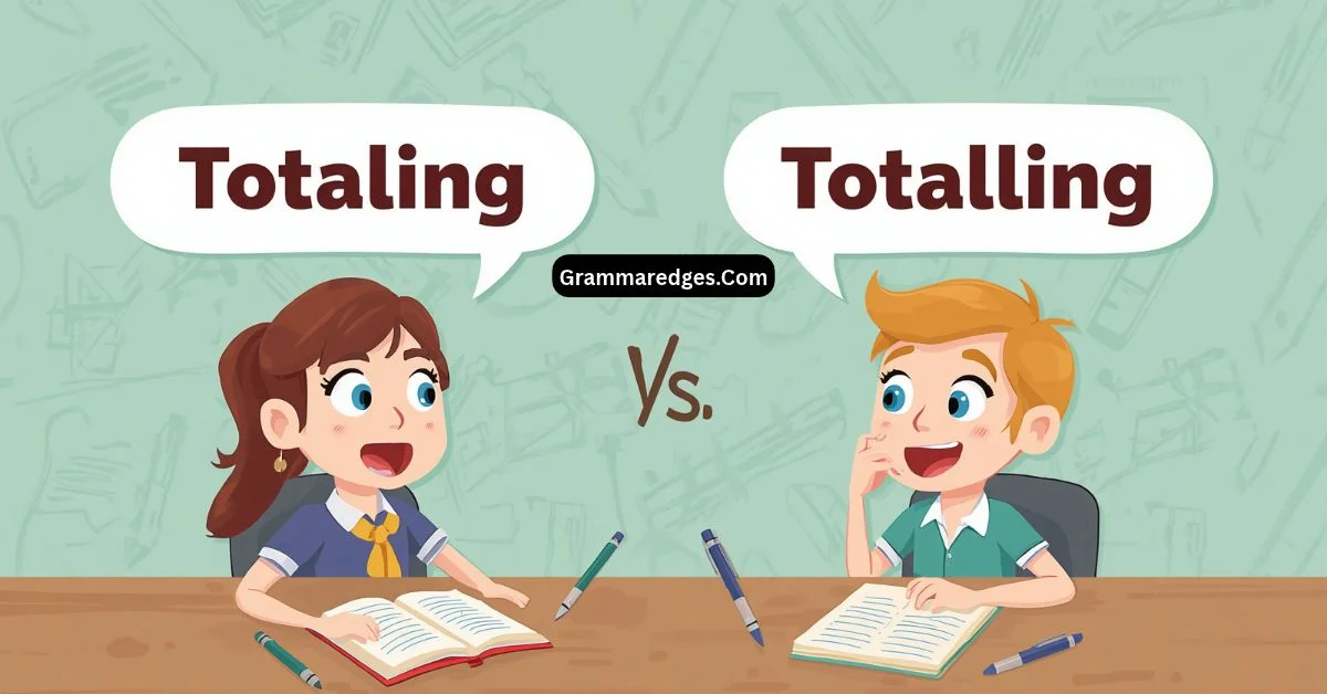 You are currently viewing Totaling or Totalling: Which Spelling Is Correct?<p class="post-updated-date">🕓 <span class="updated-label">Last updated on</span> <time datetime="2026-09-03T05:32:50+00:00">September 3, 2026</time></p><script type="application/ld+json">
        {
          "@context": "https://schema.org",
          "@type": "BlogPosting",
          "mainEntityOfPage": {
            "@type": "WebPage",
            "@id": "https://grammaredges.com/totaling-or-totalling/"
          },
          "datePublished": "2026-09-03T05:32:48+00:00",
          "dateModified": "2026-09-03T05:32:50+00:00"
        }
        </script>