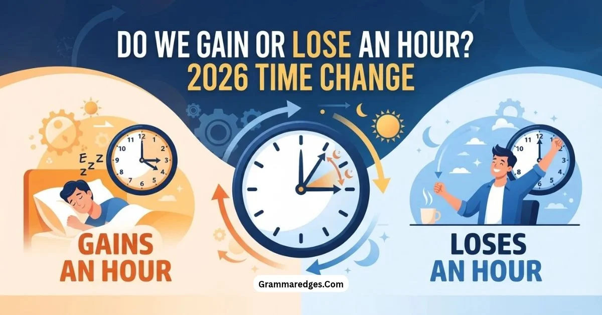 You are currently viewing Do We Gain or Lose an Hour? 2026 Time Change<p class="post-updated-date">🕓 <span class="updated-label">Last updated on</span> <time datetime="2026-10-15T08:17:50+00:00">October 15, 2026</time></p><script type="application/ld+json">
        {
          "@context": "https://schema.org",
          "@type": "BlogPosting",
          "mainEntityOfPage": {
            "@type": "WebPage",
            "@id": "https://grammaredges.com/do-we-gain-or-lose-an-hour/"
          },
          "datePublished": "2026-10-15T08:17:49+00:00",
          "dateModified": "2026-10-15T08:17:50+00:00"
        }
        </script>