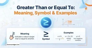 Read more about the article Greater Than or Equal To: Meaning, Symbol & Examples<p class="post-updated-date">🕓 <span class="updated-label">Last updated on</span> <time datetime="2026-10-09T17:03:46+00:00">October 9, 2026</time></p><script type="application/ld+json">
        {
          "@context": "https://schema.org",
          "@type": "BlogPosting",
          "mainEntityOfPage": {
            "@type": "WebPage",
            "@id": "https://grammaredges.com/greater-than-or-equal-to/"
          },
          "datePublished": "2026-10-09T17:03:45+00:00",
          "dateModified": "2026-10-09T17:03:46+00:00"
        }
        </script>