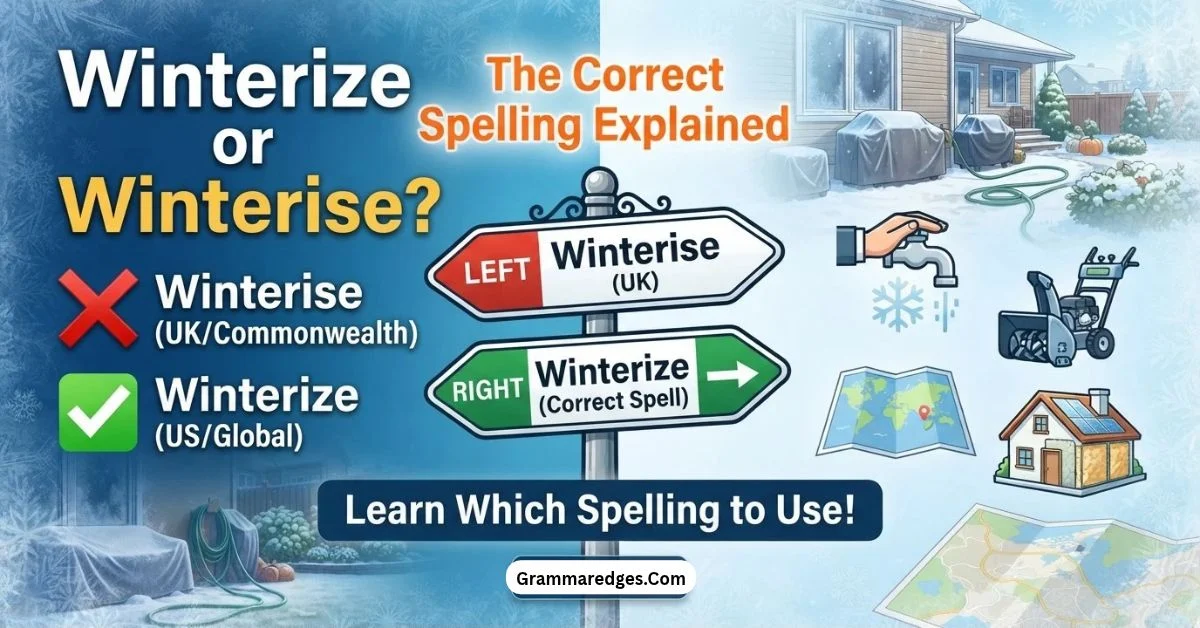 You are currently viewing Winterize or Winterise? The Correct Spelling Explained<p class="post-updated-date">🕓 <span class="updated-label">Last updated on</span> <time datetime="2026-10-20T07:16:17+00:00">October 20, 2026</time></p><script type="application/ld+json">
        {
          "@context": "https://schema.org",
          "@type": "BlogPosting",
          "mainEntityOfPage": {
            "@type": "WebPage",
            "@id": "https://grammaredges.com/winterize-vs-winterise/"
          },
          "datePublished": "2026-10-20T07:16:16+00:00",
          "dateModified": "2026-10-20T07:16:17+00:00"
        }
        </script>